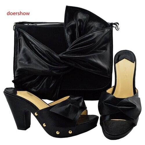 Doershow Shoes and Bag High Quality Matching Italian Shoes and Bag Set Italy Wedding Shoes and Bag Set Decorated black !Sbf1-45