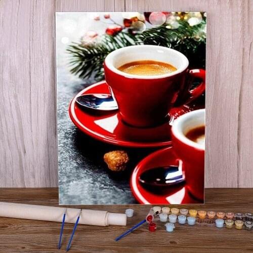 Coffee Cup Flowers Kitchen Paint By Numbers Set Acrylic Paints 50*70 Canvas Pictures Wall Decoration Children Drawing