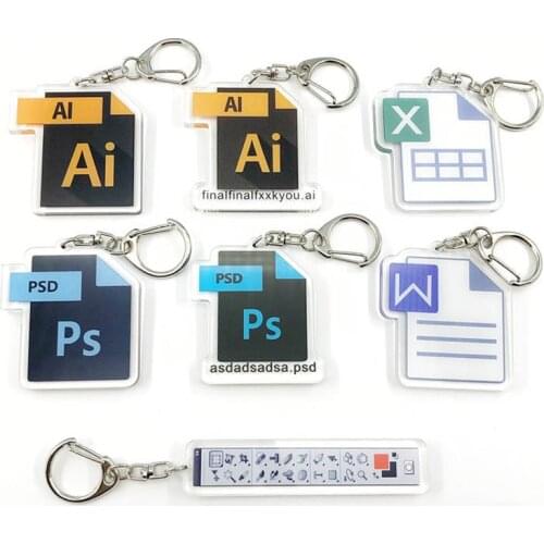 LXJERY Cartoon Software Ai Ps Keychain Acrylic Photo Designer Key Chain Schoolbag Decorations Pendant Key Ring Women Bag Charm