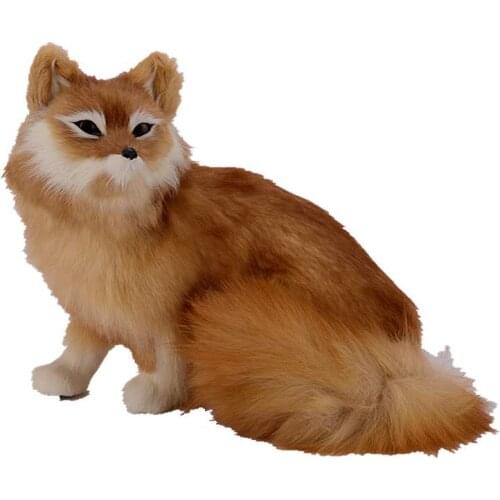 Simulation Fox Model Home Decorations Yellow Fox Ornaments Plush Animal Toys Gift Photography Props 35X28X25cm DY80047