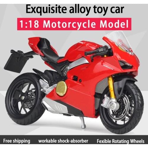 Bburago 1:18 Ducat Panigale V4 Alloy Diecast Motorcycle Model Workable Shork-Absorber Toy For Children Gifts Toy Collection