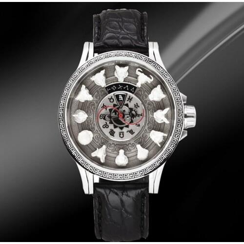 Super Vintage Twelve Zodiac Mens Automatic Mechanical Watches Alligator Leather Strap Tai Chi Time Constellation Wristwatches