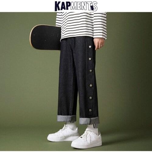 KAPMENTS Men Buttons Harajuku Patchwork Jeans Pants 2021 Mens Vintage Baggy Kpop Streetwear Jean Joggers Male Hip Hop Y2k Pants