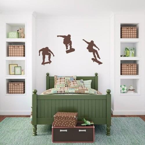 Three Boy Skateboarding Wall Art Decals Sticker Boys Room Skateboard Wall Decal DIY Removable Waterproof Wall Stickers New LA996