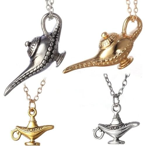 New Aladdin Magic Lamp Gold Silver Necklace Trendy Jewelry Kids Cartoon Pendant Vintage Link Chain Long Necklaces Women Gift