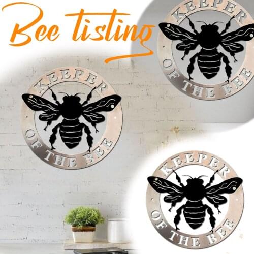 Newly Metal Bee Plate Decor Large Animal Silhouette with Letter Keeper Of The Bee Hanging Garden Farmhouse Wall Art 1mm*30cm