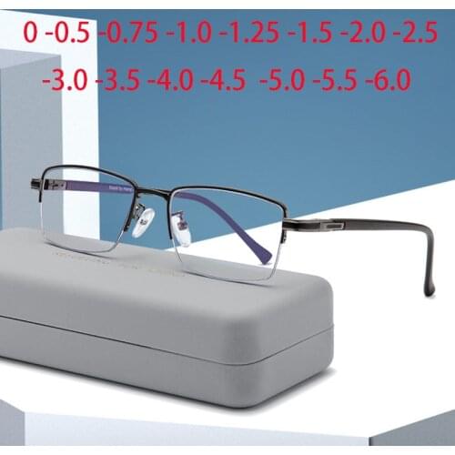 Square Glasses Women Men Half Metal Eyeglasses Myopia Optical Spectacles Ladies Clear Glasses 0 -0.5 -1.0 -2.0 To -6.0
