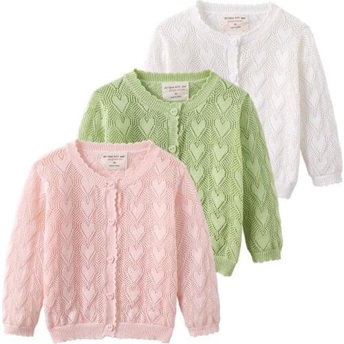 2021 Autumn Love Hollow Newborn Baby Children Sweater Jacket Pure Cotton Baby Sweater Sunscreen Thin Girls Knitted Cardigan Coat