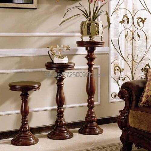 American solid wood flower stand flower table imitation classical round floor living room bonsai stand European flower table ind