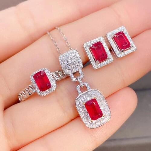 Natural and Real Ruby jewelry set Natural Real Ruby 925 sterling silver 1pc pendant,2pcs Earring,1pc Ring