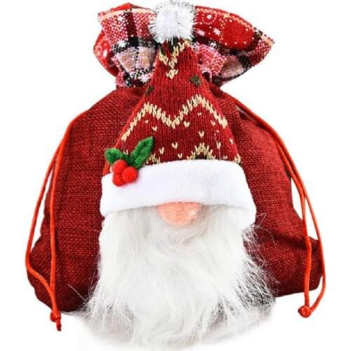 Christmas Candy Bag Faceless Santa Clause Handbag Souvenir Bag for Candy Snacks Red Green Gray
