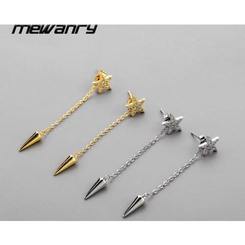 Mewanry Prevent Allergy 925 Sterling Silver Drop Earrings New Trendy Elegant Sparkling Zircon Star Tassel Chain Bride Jewelry