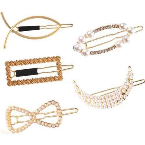 SMJEL New Arrival Boho Chic Bow Pearl Hair Clip Pin Women Girl Wedding Hair Accessories Crystal Gold Color Clip in Hair