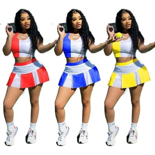 ZKYZWX Tracksuit Striped Two Piece Set Sleeveless Crop Top Mini Dresses for Women Summer Outfits Sexy Patchwork Matching Sets