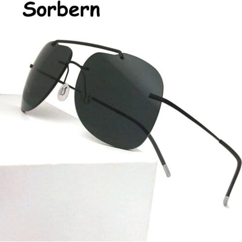 Ultralight Mens Rimless Sunglasses Titanium Black Flexible Pilot Sun Glasses For Men Out-Door Uv400 Sunshades Eyewear Frameless