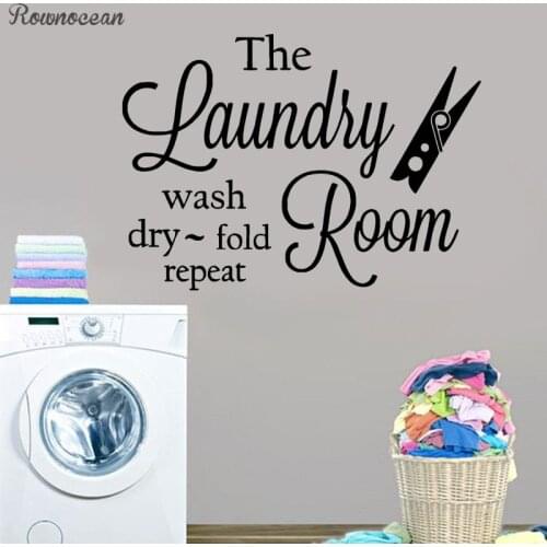 The Laundry Room Wall Art Vinyl Decal Wash Dry Fold Repeat Laundry Room Vinyl Wall Decor Clothespins Decoration DIY LY08