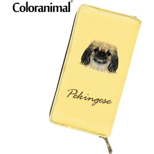 Coloranimal Cute Pekingese Cartoon Pattern Women Purse 2021 New Style Girls PU Wallet Casual Clutch Money Bag Credit Card Bag