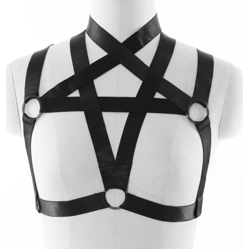 Pastel Goth Pentagram Body Harness Sexy Lingerie Belt Edgy Cage Bra Punk Rave Adjustable Bondage Star Bra Body Cage