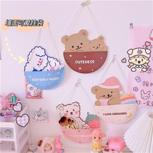 4Styles Cartoon Wall hanging PU Leather Storage bag Cat Rabbit Coin Purse Home Wall Decoration Acessories Collection