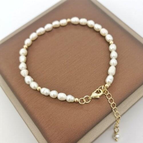 Natural Freshwater Pearl Bracelet Small Beads 14K Gold Filled Chain Adjustable Boho Hand Made Jewelry Tiny Customized For Women