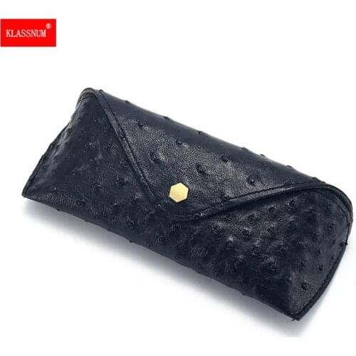 1PCs Ostrich Pattern Leather Glasses Case Personalized Buckle Leather Glasses Case Trendy Soft Pack Sunglasses Case Black Pink