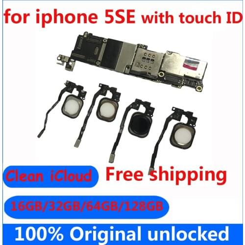 Clean iCloud unlocked mainboard for iphone SE 16gb 32gb 64gb Original motherboard with / NO Touch ID IOS system logic board+Chip