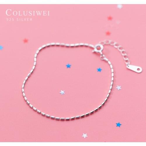 Colusiwei Hot Sale Simple Beads Bamboo Chain Bracelet for Women Real 925 Sterling Silver Geometric Rectangle Fashion Jewelry