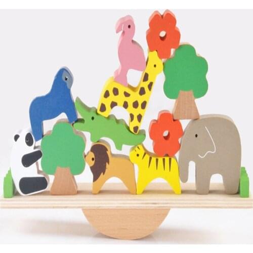Wooden forest animal seesaw balance beam baby balance stacks of high blocks