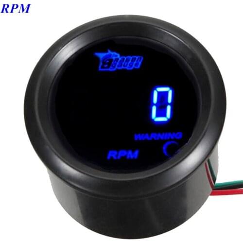 EE support 2" 52mm Black Cover Car Auto Digital Clock Blue LED Tacho Gauge Auto Tachometer R.P.M