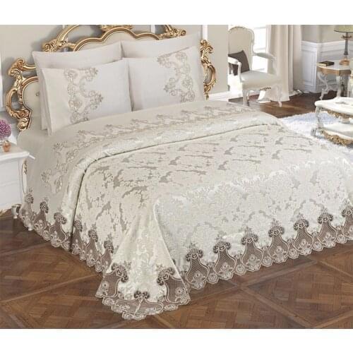French Guipure Lace Double Dubai Pique Set-Quality Bedspread/Bed Cover-Embroidered Pillowcases-Coverlet 6Pieces-Colour Options