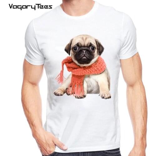 Fashion Cute Pug Wearing a scarf T-shirt mens Novelty Customied Streetwear T Shirt Summer Basic Homme Tee Shirts