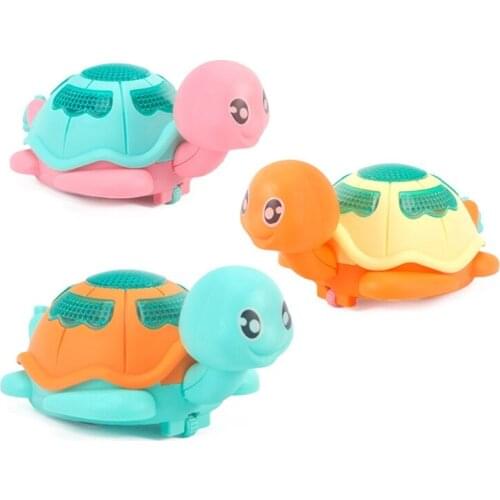 P31B Pool Bath Toy Wind-Up Clockwork Pull String Moving Turtle LED Light Animal Toy