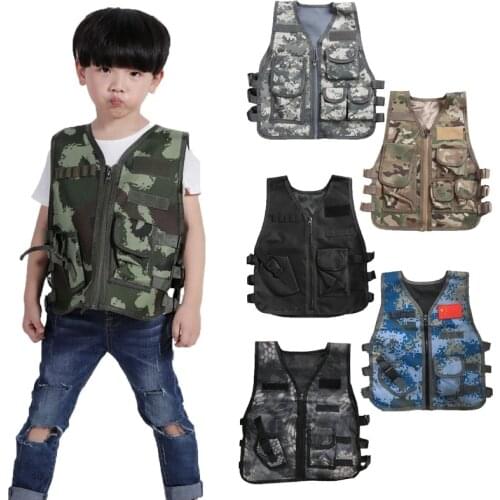 Children Summer Camping Training Camouflage Tactical Vest Body Armor Kids Outdoor Performance CS War Game Hunting Waistcoat Tops