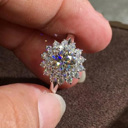 White Round Zircon Full Stone Ring Female Cute Sun Flower Ring Vintage Gold Silver Color Engagement Rings For Women Wedding Gift