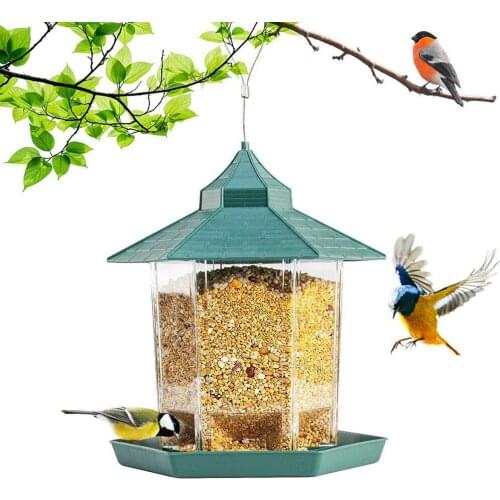 Bird Feeder Popular Waterproof Hexagon Shaped with Roof House Shape Hanging Bird Feeder for Garden Yard Decoration