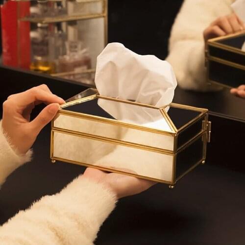 Creative Brass Mirror Tissue Box Living Room Home Waterproof Transparent Glass Tray Tray Tissue Box Car Tissue HolderTissue Box