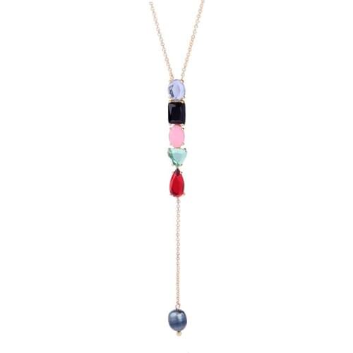 Bulk Price Geometric Resin Cultured Pearl Brass Pendant Necklace For Women Trendy Long Necklace Fashion Jewelry Accessories