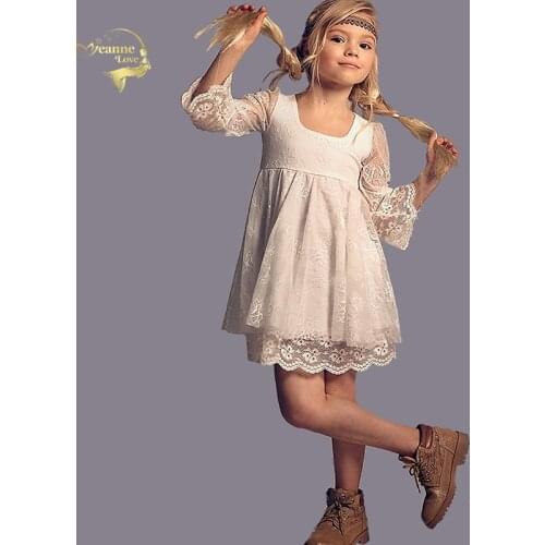 Empire Waist Lace Flower Girl Dresses for Weddings Long Sleeves Above Knee Communion Dresses for Girls Kids Birthday Party Gowns