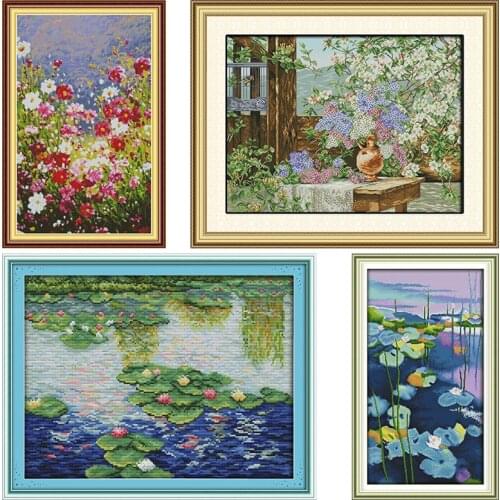 Water Lilies Patterns Printed Cross Stitch Kit Stamped Counted 11CT 14CT Handmade DIY Needlework Embroidery Decoration Gifts Set