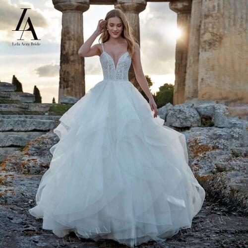 LelaAcra Spaghetti Straps Wedding Dress 2022 Backless Beading A-Line Plus Size Beach Princess Bride Gowns NE20 Vestido de Noiva