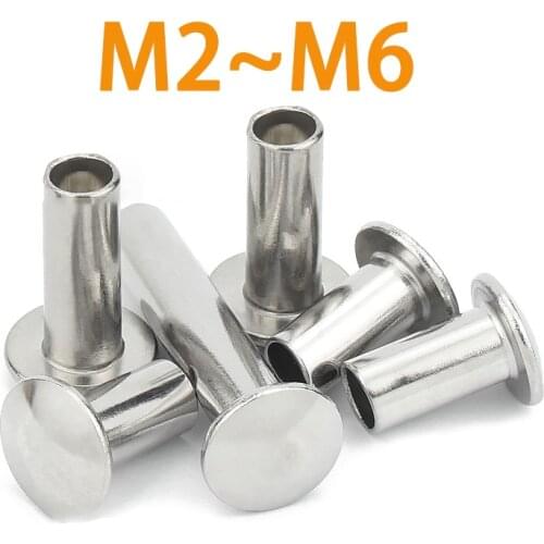 M2 M2.5 M3 M4 M5 M6 GB873 304 Stainless Steel Round Flat Truss Head Half Semi Hollow Shank Rivet Diameter 2-6mm Length 3-50mm