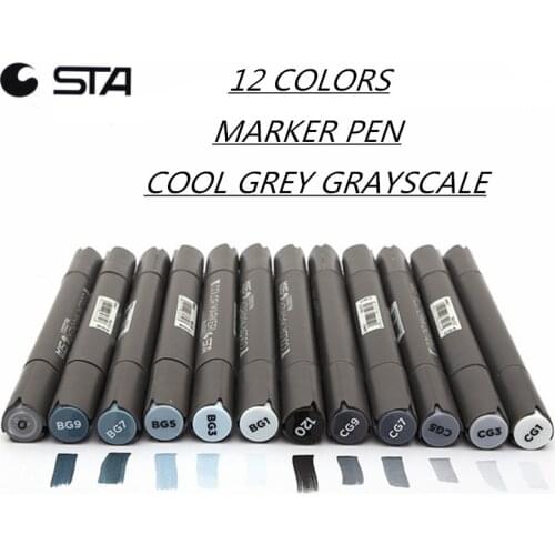Marker Pen 12 Colors Grey Colors Art Markers Double-Tip Sketch Markers Alcohol Based Ink Tones Art Supplies