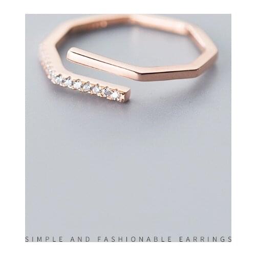 Modian Authentic 925 Sterling Silver Shining Zircon Geometric Polygon Line Open Adjustable Finger Ring for Women Fine Jewelry