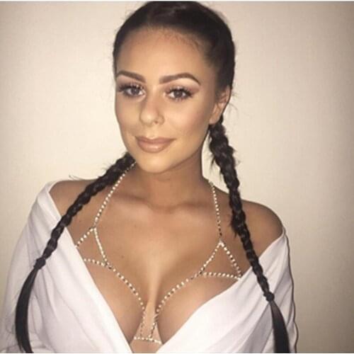 Fashion shiny Bikini Body Jewelry accessories summer sexy style Rhine stone metal jewelry bra Chain Necklace