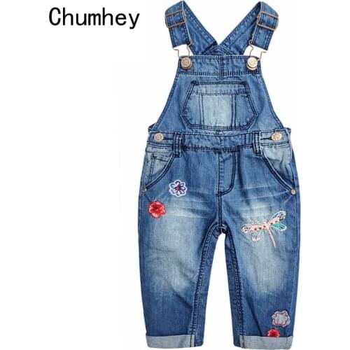 Chumhey 0-4T Baby Girls Overalls Embroidery Soft Cotton Denim Toddler Bib Suspender Jeans Trousers Kids Clothing Bebe Clothes