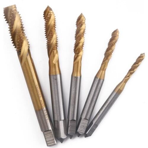 5pcs HSS Titanium Screw Thread Metric Spiral Machine Plug Tap Drill Bit Set M3 M4 M5 M6 M8