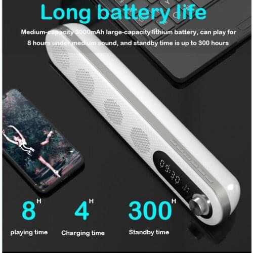 Desktop soundbar bluetooth speakers 3D surround sound system hifi stereo Subwoofer with 3000 mAh battery fm radio aux usb for pc