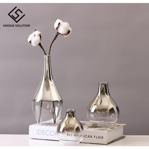 Nordic Glass Vase Silver Gradient Dried Nordic Flower Vase Decoration Home Decoration Plants Pots Furnishing Christmas Gift