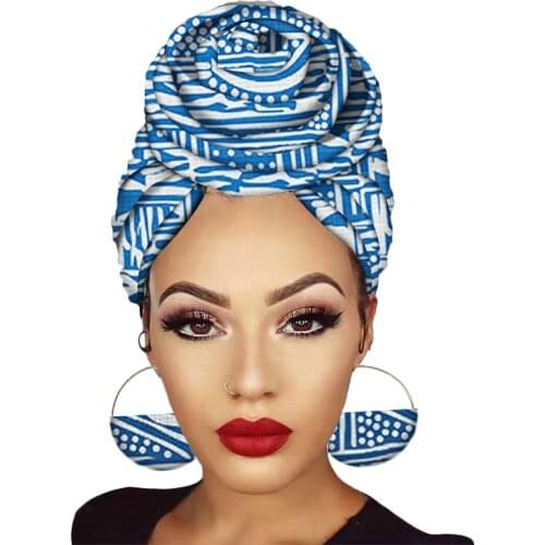 2021New Ankara Floral Turban women Pre-tied Headwrap African Headwear Great Hijab Head Wrap Muslim Women Hair Bonnets Earing 2pc