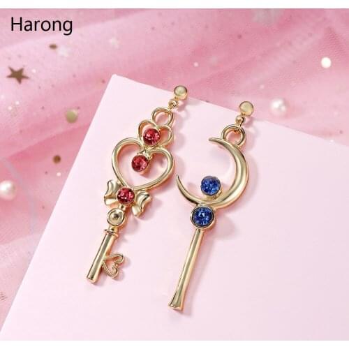 Card Captor Sakura New Drop Earrings Heart Shape Moon Shape Crystal Jewelry Anime Earrings For Girls woman cosplay Party Gift